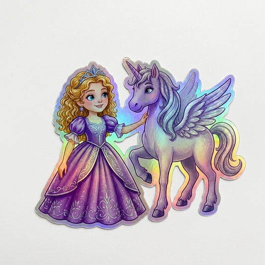 Sophia Unicorn Holographic Sticker (3.71” x 3”) for Kids