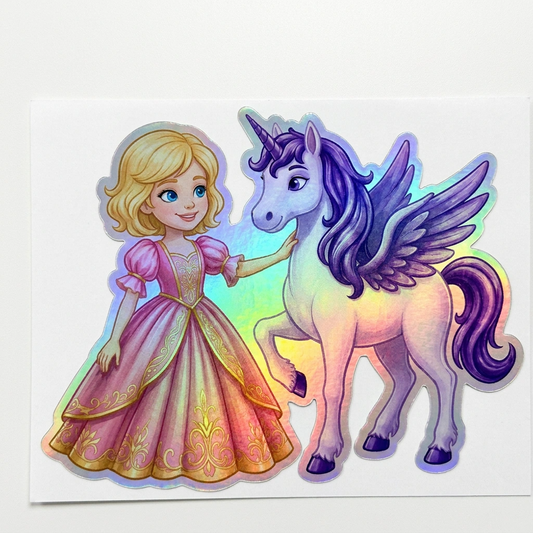 Stacey Unicorn Holographic Sticker (3.71” x 3”) for Kids