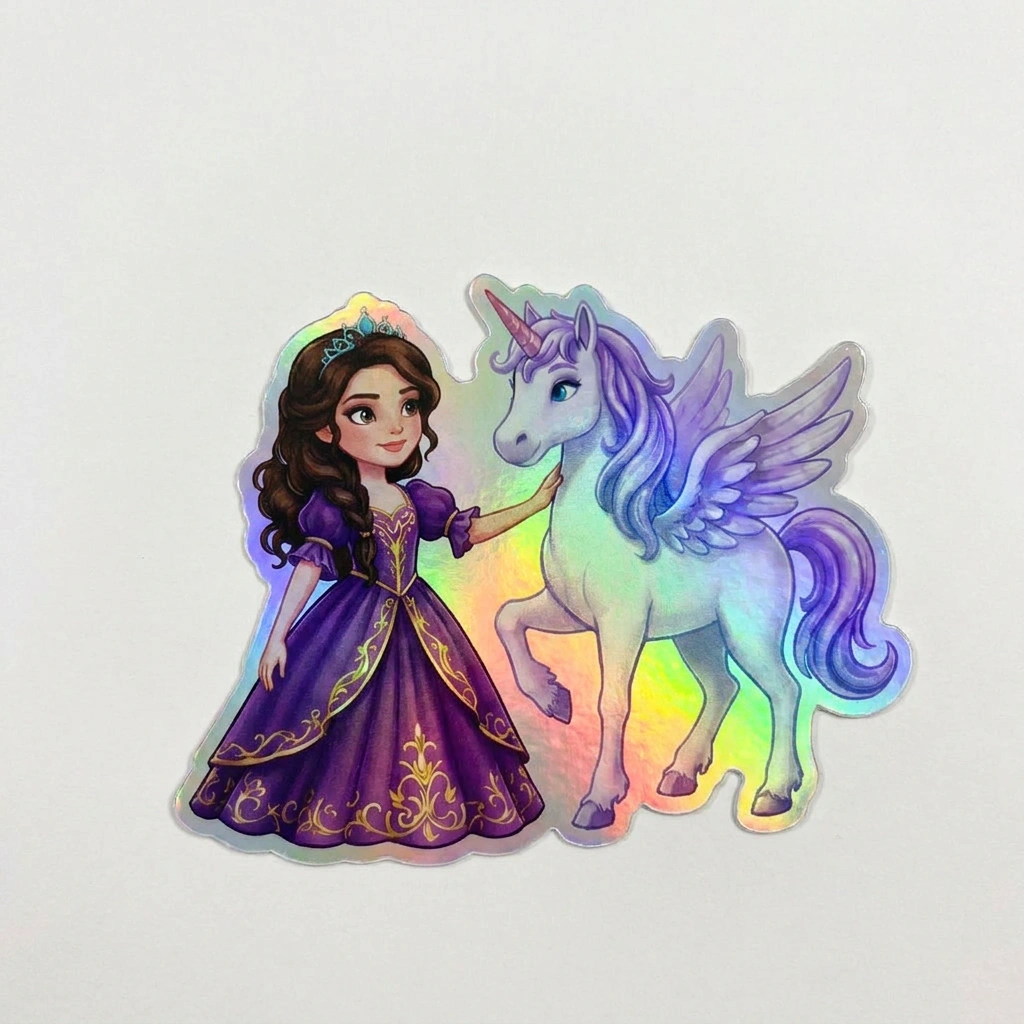 Stephanie Unicorn Holographic Sticker (3.71” x 3”) for Kids