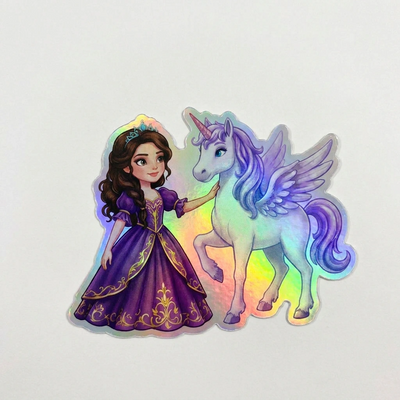 Stephanie Unicorn Holographic Sticker (3.71” x 3”) for Kids