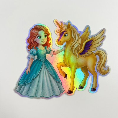 Summer Unicorn Holographic Sticker (3.71” x 3”) for Kids