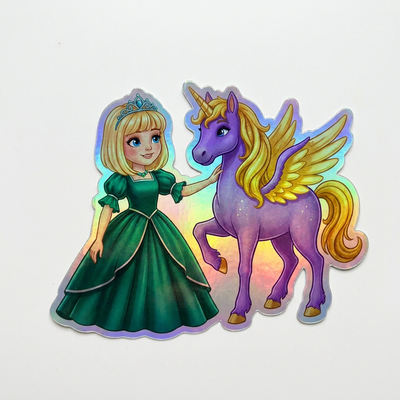 Sutton Unicorn Holographic Sticker (3.71” x 3”) for Kids