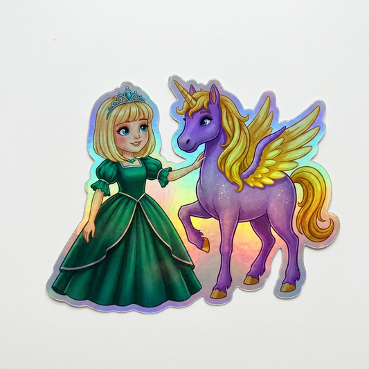 Sutton Unicorn Holographic Sticker (3.71” x 3”) for Kids