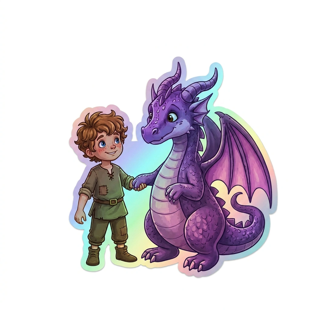 Theodore Dragon Holographic Sticker (2.98” x 3”) for Kids