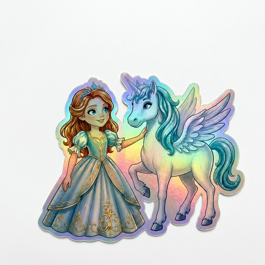 Theresa Unicorn Holographic Sticker (3.71” x 3”) for Kids