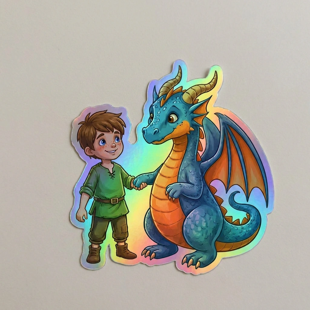 Thiago Dragon Holographic Sticker (2.98” x 3”) for Kids