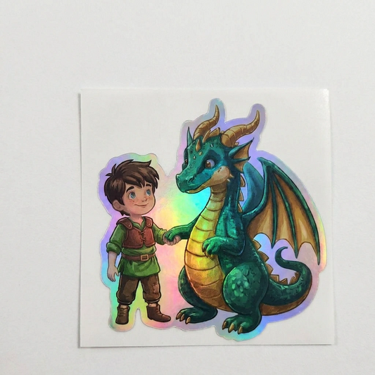 Tim Dragon Holographic Sticker (2.98” x 3”) for Kids