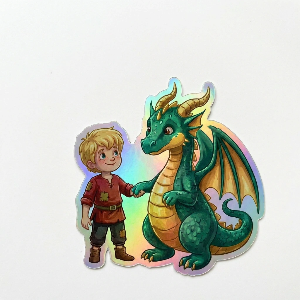 Timothy Dragon Holographic Sticker (2.98” x 3”) for Kids