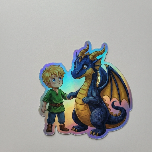 Tobias Dragon Holographic Sticker (2.98” x 3”) for Kids