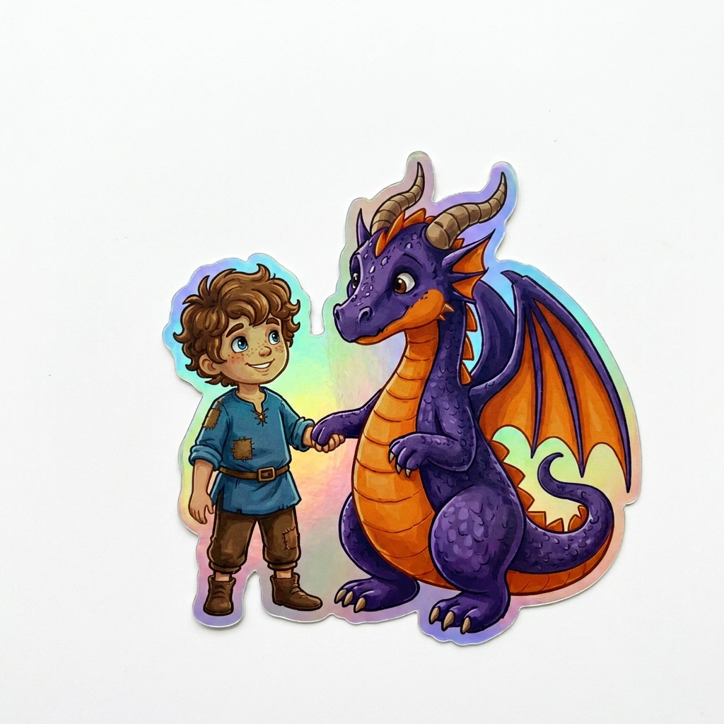 Travis Dragon Holographic Sticker (2.98” x 3”) for Kids