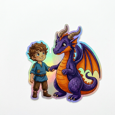 Travis Dragon Holographic Sticker (2.98” x 3”) for Kids