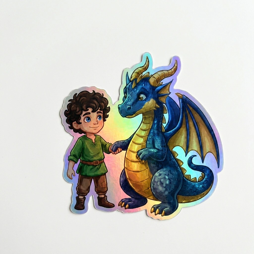 Tucker Dragon Holographic Sticker (2.98” x 3”) for Kids