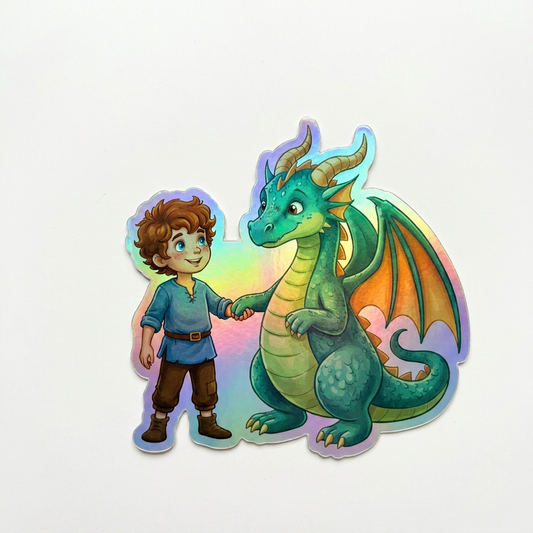 Tyler Dragon Holographic Sticker (2.98” x 3”) for Kids
