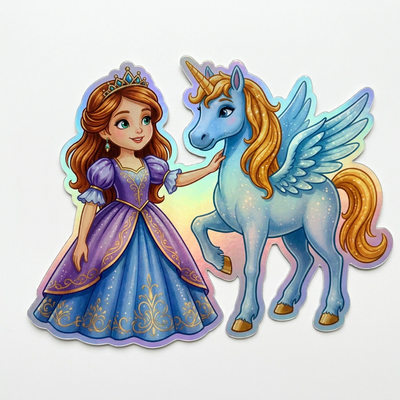 Valeria Unicorn Holographic Sticker (3.71” x 3”) for Kids