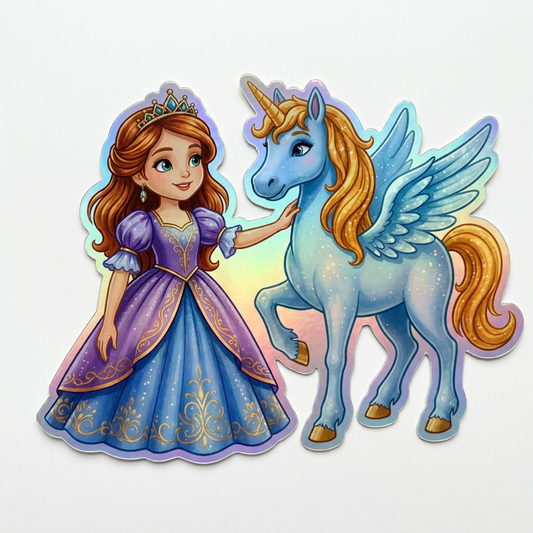 Valeria Unicorn Holographic Sticker (3.71” x 3”) for Kids