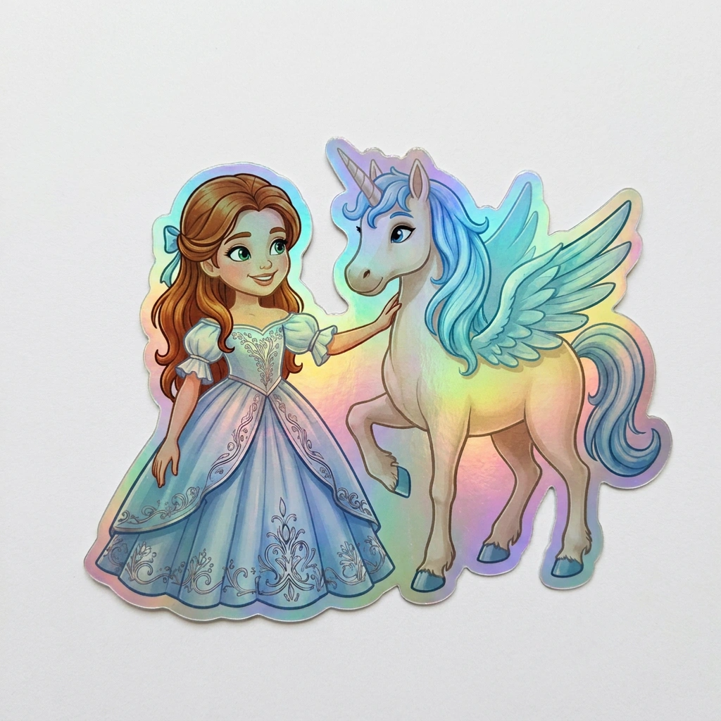 Valerie Unicorn Holographic Sticker (3.71” x 3”) for Kids