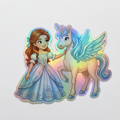 Valerie Unicorn Holographic Sticker (3.71” x 3”) for Kids