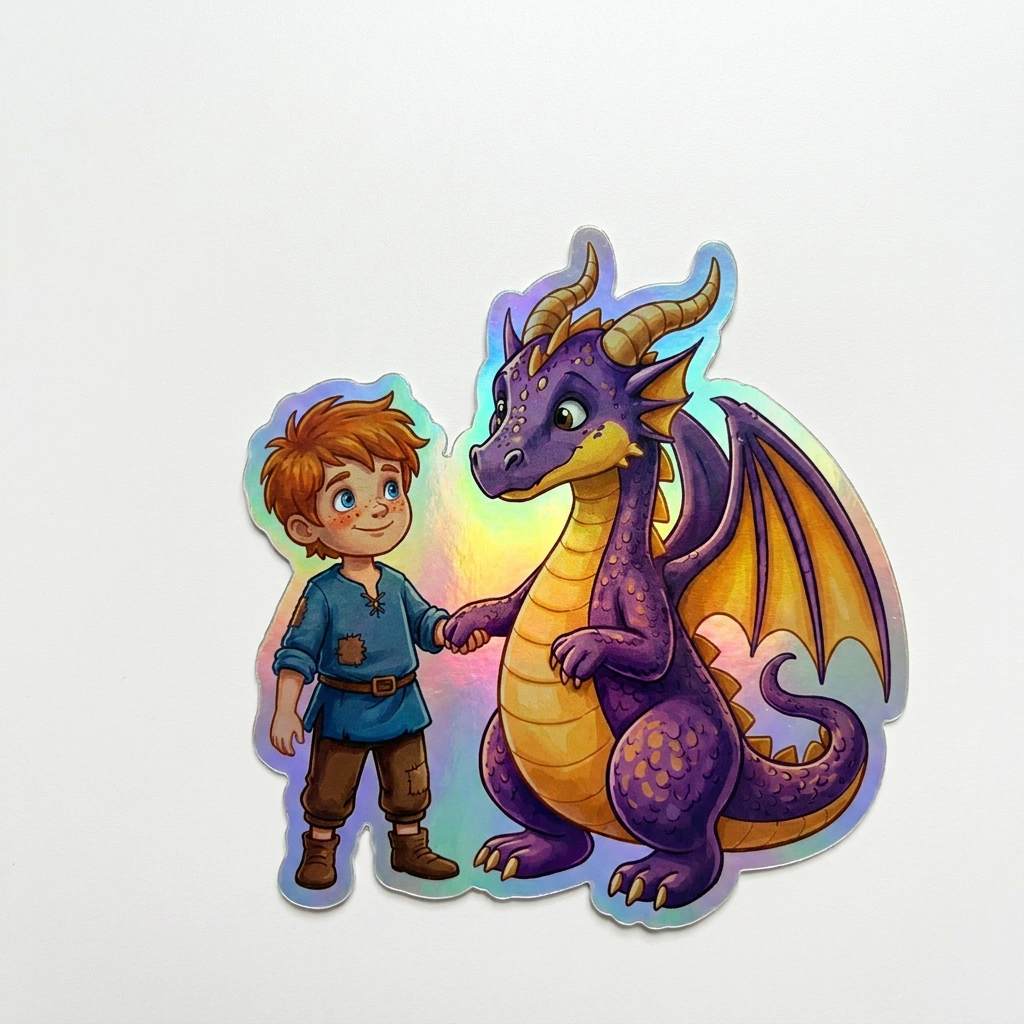 Victor Dragon Holographic Sticker (2.98” x 3”) for Kids