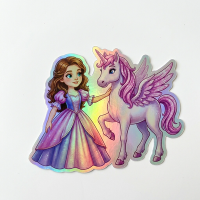 Violet Unicorn Holographic Sticker (3.71” x 3”) for Kids