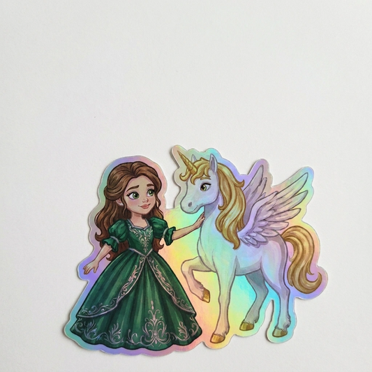 Vivienne Unicorn Holographic Sticker (3.71” x 3”) for Kids