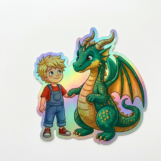 Wes Dragon Holographic Sticker (2.98” x 3”) for Kids