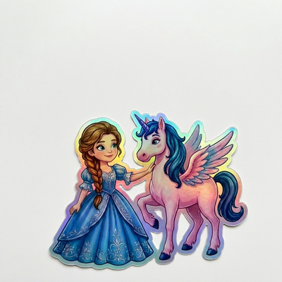 Wren Unicorn Holographic Sticker (3.71” x 3”) for Kids
