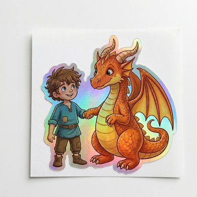 Wyatt Dragon Holographic Sticker (2.98” x 3”) for Kids