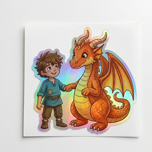 Wyatt Dragon Holographic Sticker (2.98” x 3”) for Kids