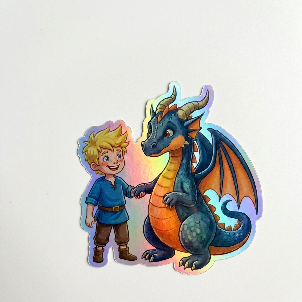 Xander Dragon Holographic Sticker (2.98” x 3”) for Kids
