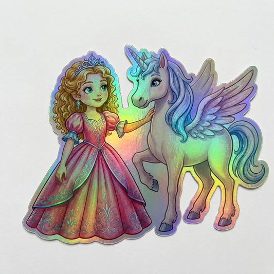 Zoe Unicorn Holographic Sticker (3.71” x 3”) for Kids