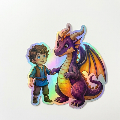 Antonio Dragon Holographic Sticker (2.98” x 3”) for Kids