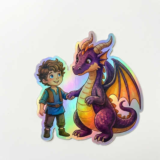 Antonio Dragon Holographic Sticker (2.98” x 3”) for Kids